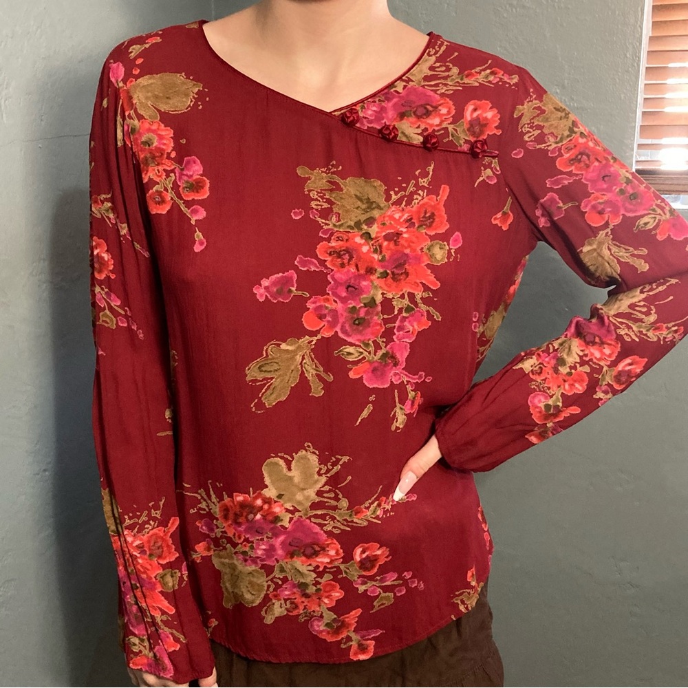 Vintage 90s Carole Little Floral Long Sleeve Whimsigoth Silky Sz 6